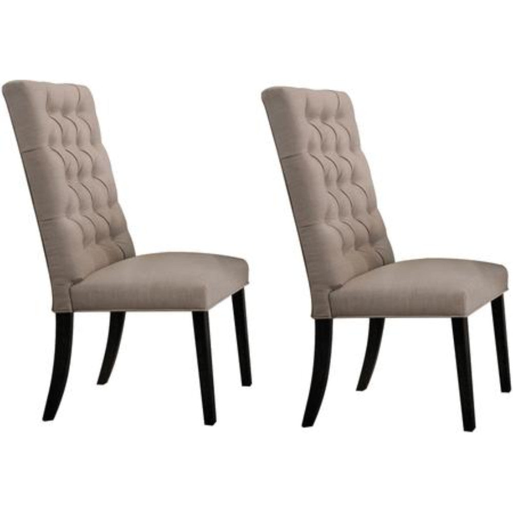 Wooden Dining Side Chair With Button Tufted Back, Set Of 2, Tan Brown And Black By Benzara | Dining Chairs | Modishstore