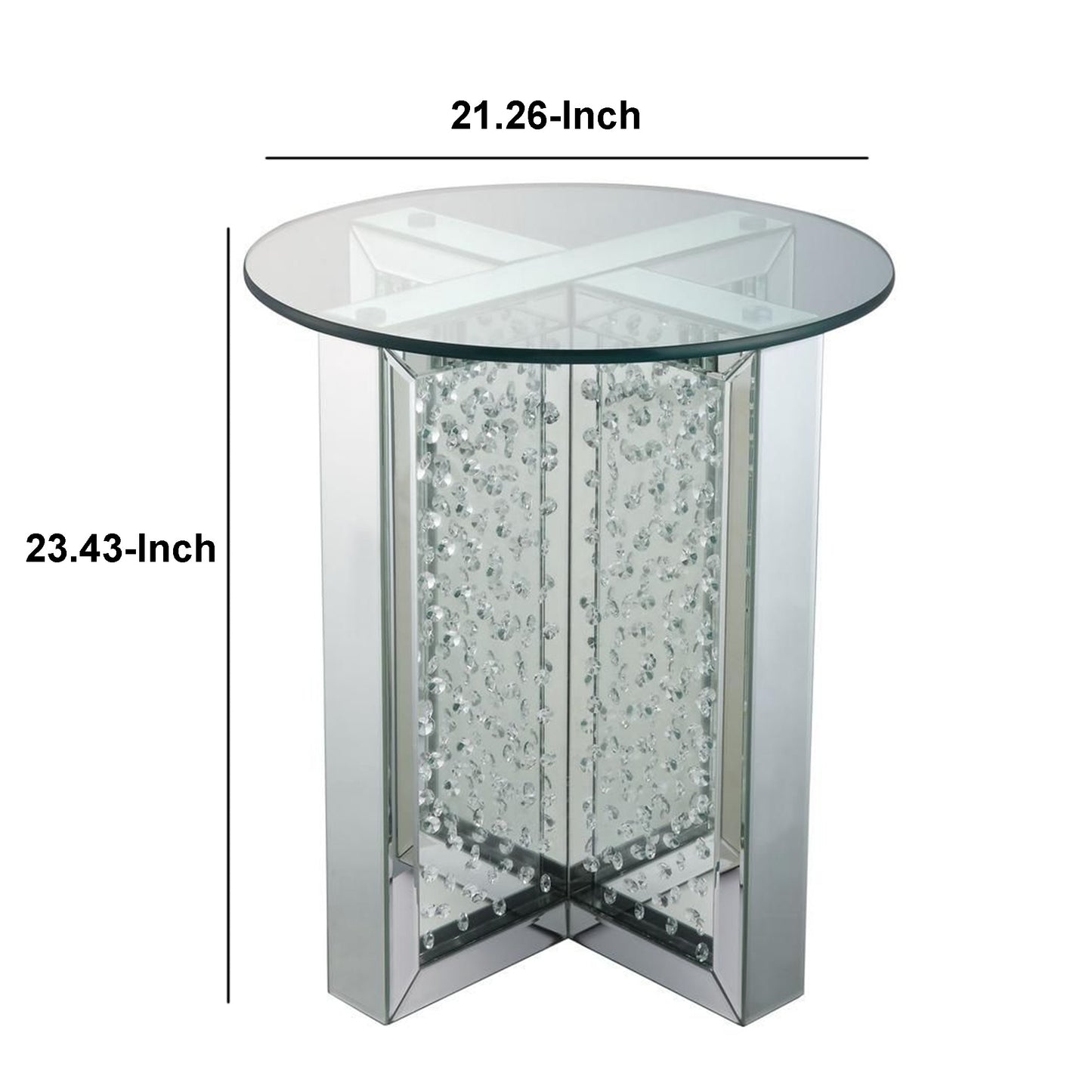 23 Inch Round Mirrored End Table With Glass Top, Silver By Benzara | End Tables | Modishstore - 6