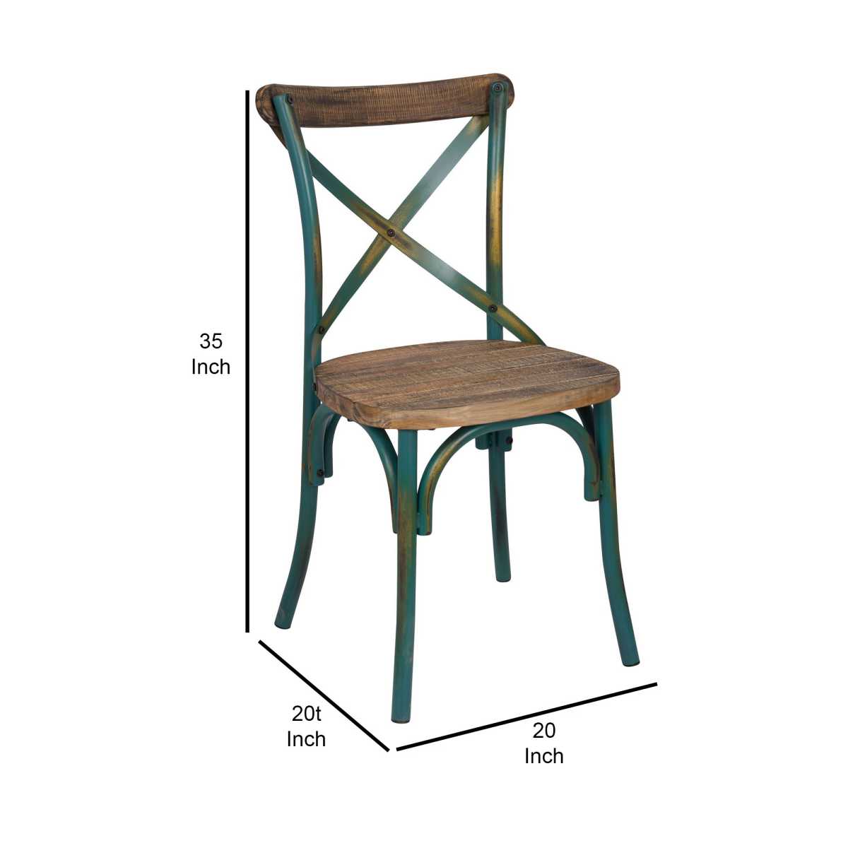 35" Wood And Metal Side Chair, Brown And Turquoise By Benzara | Side Chairs | Modishstore - 6