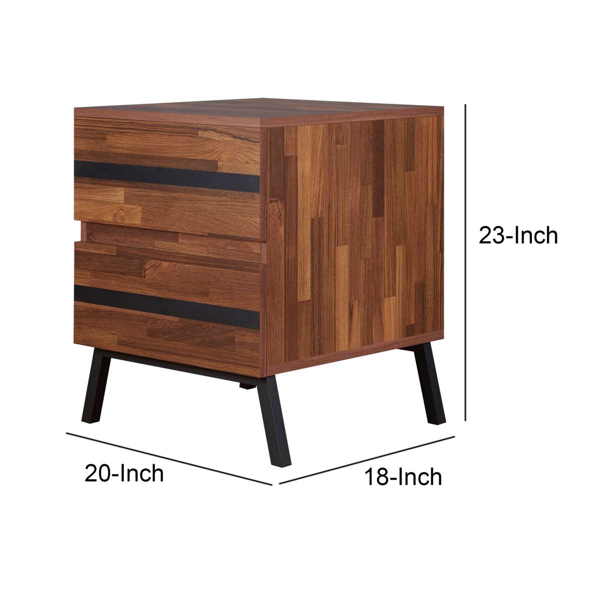Two Drawers Wooden End Table With Angled Leg Support, Brown And Black By Benzara | End Tables | Modishstore - 6