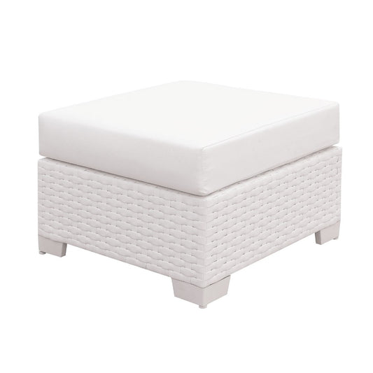 Faux Polyester And Aluminum Square Ottoman With Padded Seat Cushion, White By Benzara | Ottomans |  Modishstore 