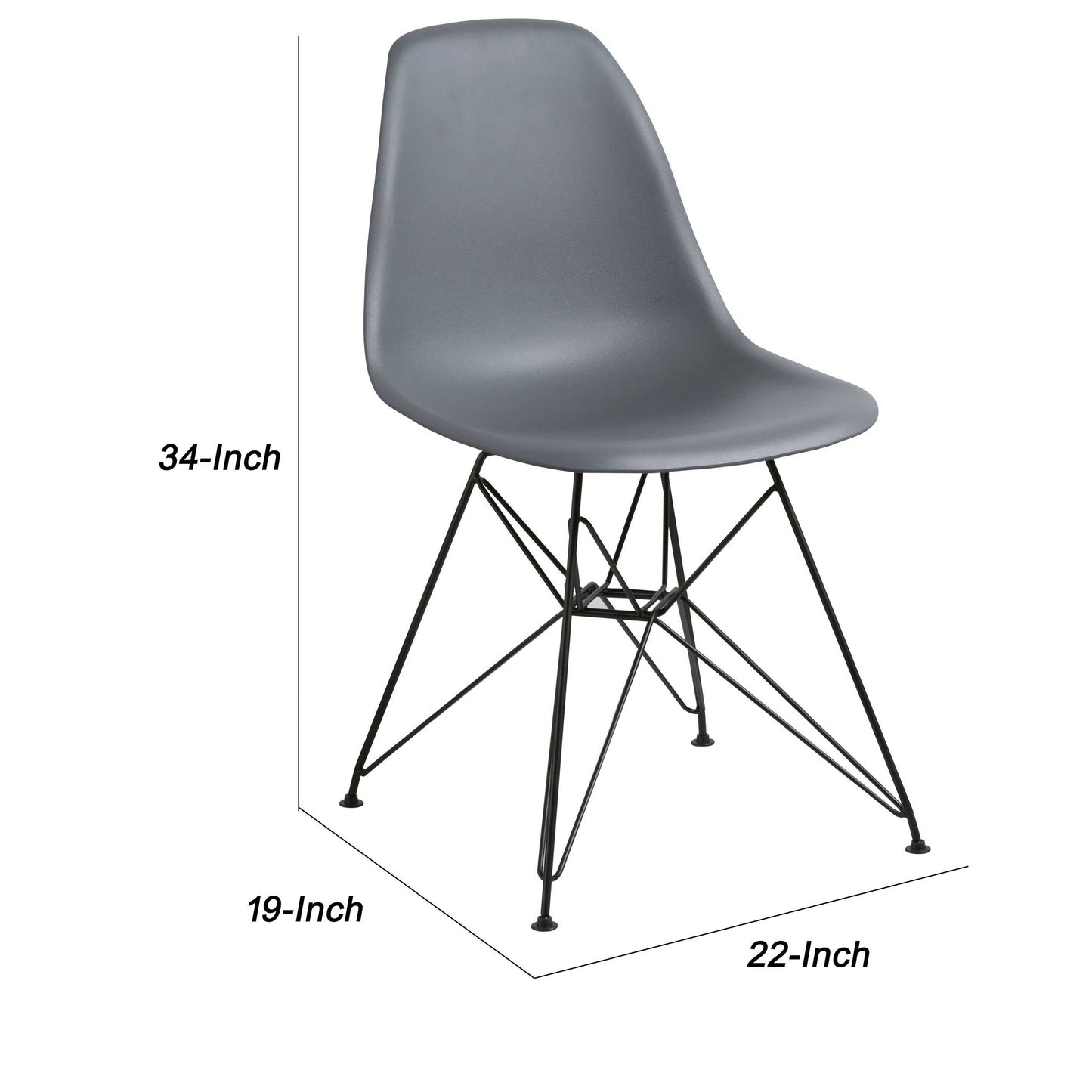 Deep Back Plastic Chair With Metal Eiffel Legs, Set Of 2, Gray And Black By Benzara | Accent Chairs | Modishstore - 5