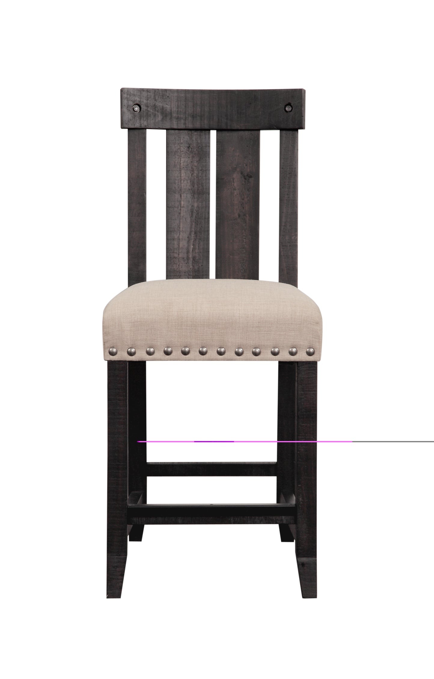 Wooden Counter Height Stool With Fabric Upholstered Seat And Slat Style Back,Set Of 2, Black & Beige By Benzara | Bar Stools | Modishstore - 2