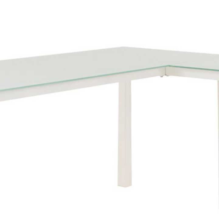 Metal L Shape Desk With Frosted Glass Top And Block Legs, White By Benzara | Desks |  Modishstore  - 3