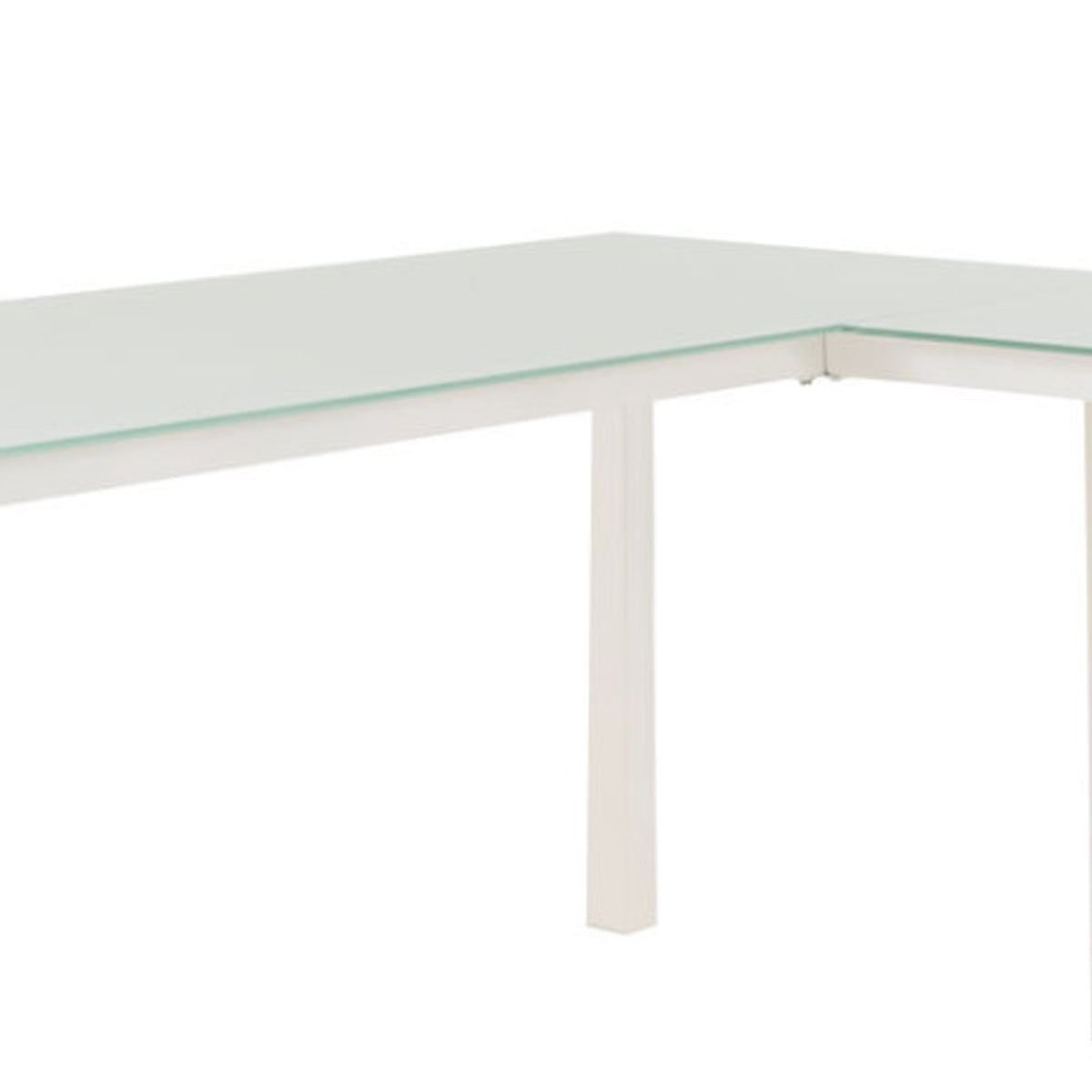 Metal L Shape Desk With Frosted Glass Top And Block Legs, White By Benzara | Desks |  Modishstore  - 7