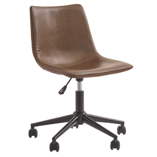 Metal Swivel Chair With Faux Leather Upholstery And Adjustable Seat, Brown And Black By Benzara | Office Chairs | Modishstore