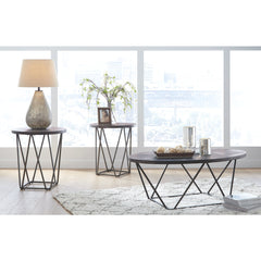 Elm Wood Table Set With Bridge Truss Metal Base, Set Of Three, Brown And Gray By Benzara