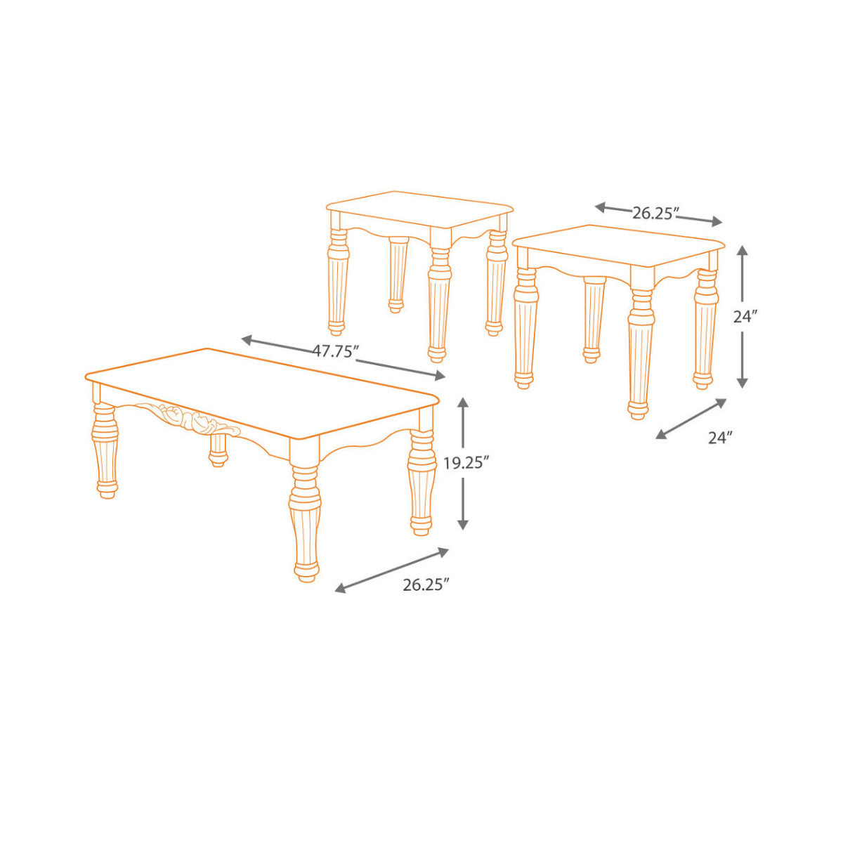 Traditional Style Wooden Table Set With Turned Legs And Faux Marble Top, Set Of Three, Dark Brown By Benzara | Accent Tables | Modishstore - 3