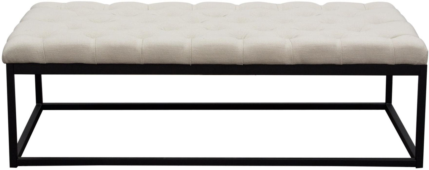 Linen Upholstered Button Tufted Bench With Open Metal Base, Large, Beige And Black By Benzara | Benches | Modishstore