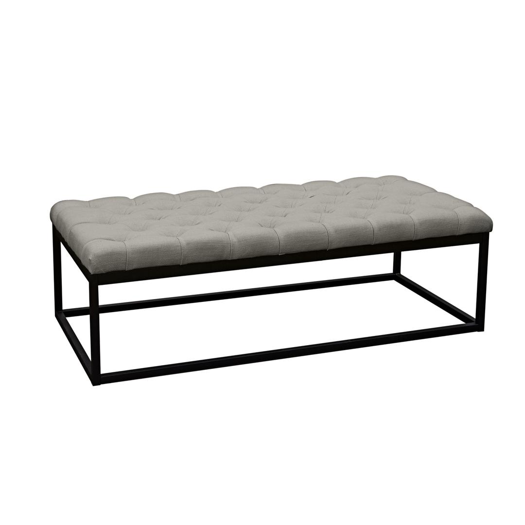 Linen Upholstered Button Tufted Bench With Open Metal Base, Large, Gray And Black By Benzara | Benches | Modishstore