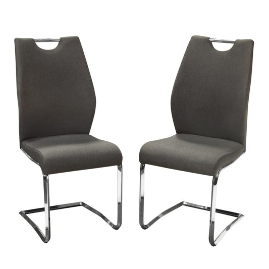 Fabric Upholstered Metal Dining Side Chairs With Handle, Gray And Silver, Pack Of Two By Benzara | Dining Chairs |  Modishstore 