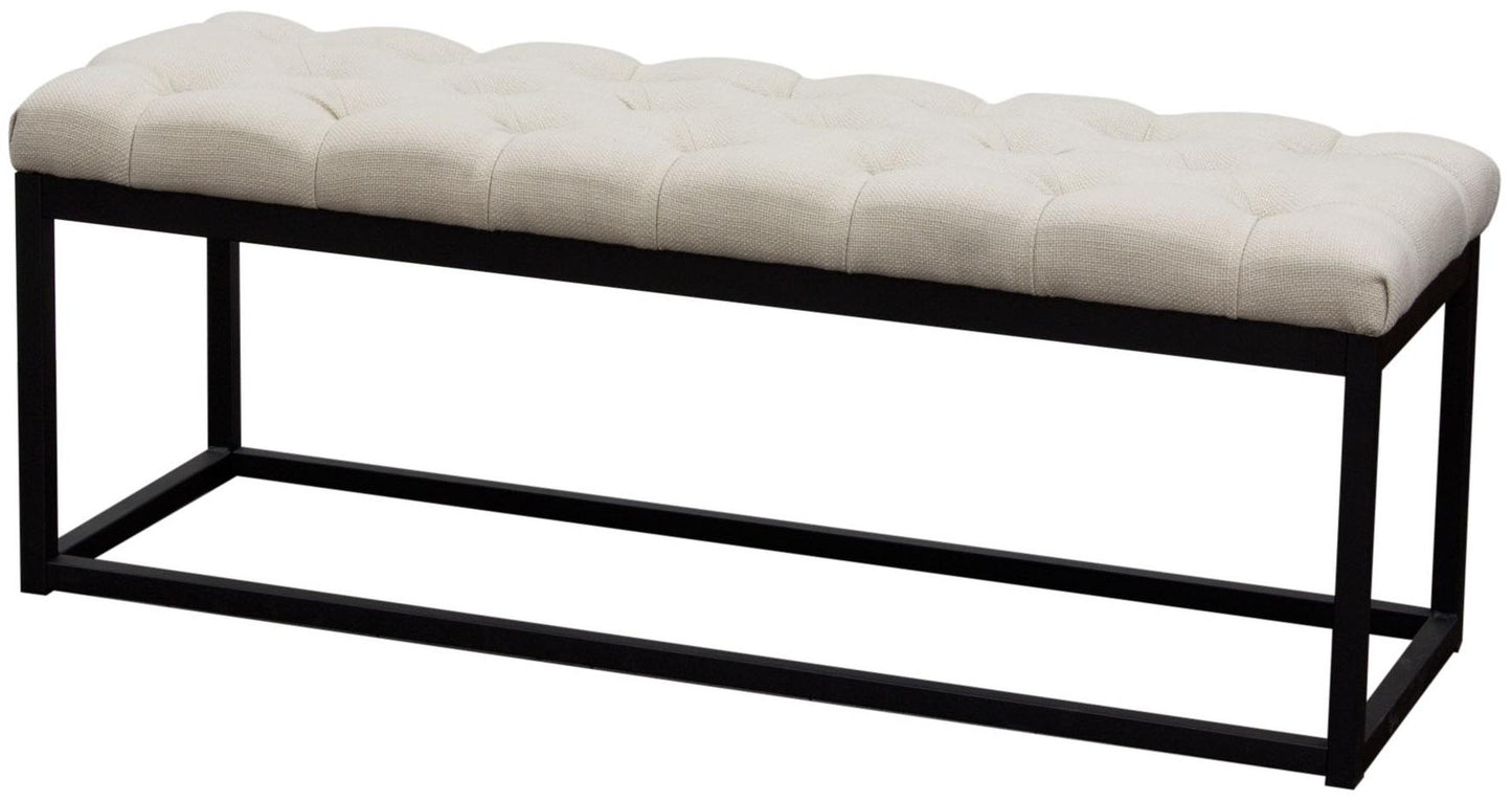 Linen Upholstered Metal Contemporary Bench With Diamond Tuft Details, Beige And Black By Benzara | Benches | Modishstore