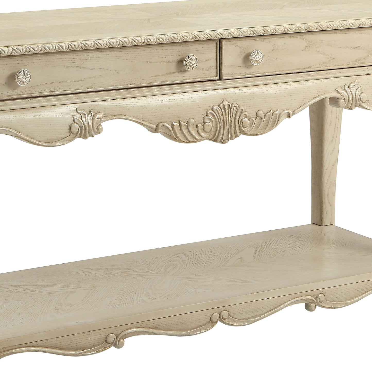 30 Inch 2 Drawer Console Table With Bottom Shelf, Antique White By Benzara | Side Tables | Modishstore - 5