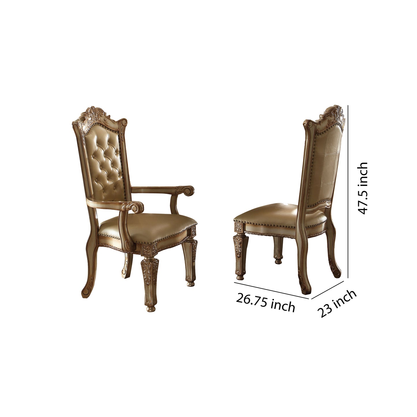 Button Tufted Side Chair With Carved Motifs, Set Of 2, Gold By Benzara | Accent Chairs | Modishstore - 6