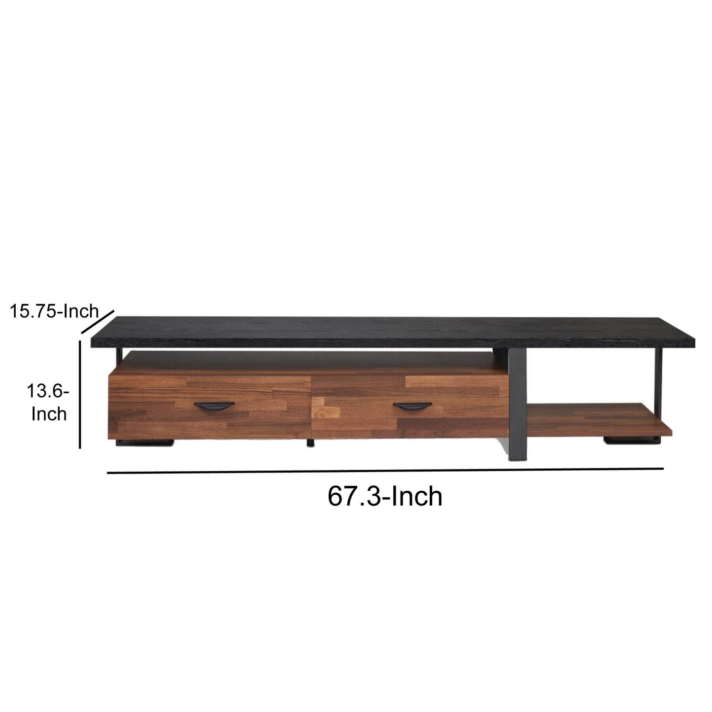 67 Inch 2 Drawer Metal And Wood Tv Stand, Black And Brown By Benzara | Cabinets | Modishstore - 7