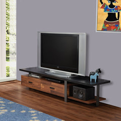 67 Inch 2 Drawer Metal And Wood Tv Stand, Black And Brown By Benzara
