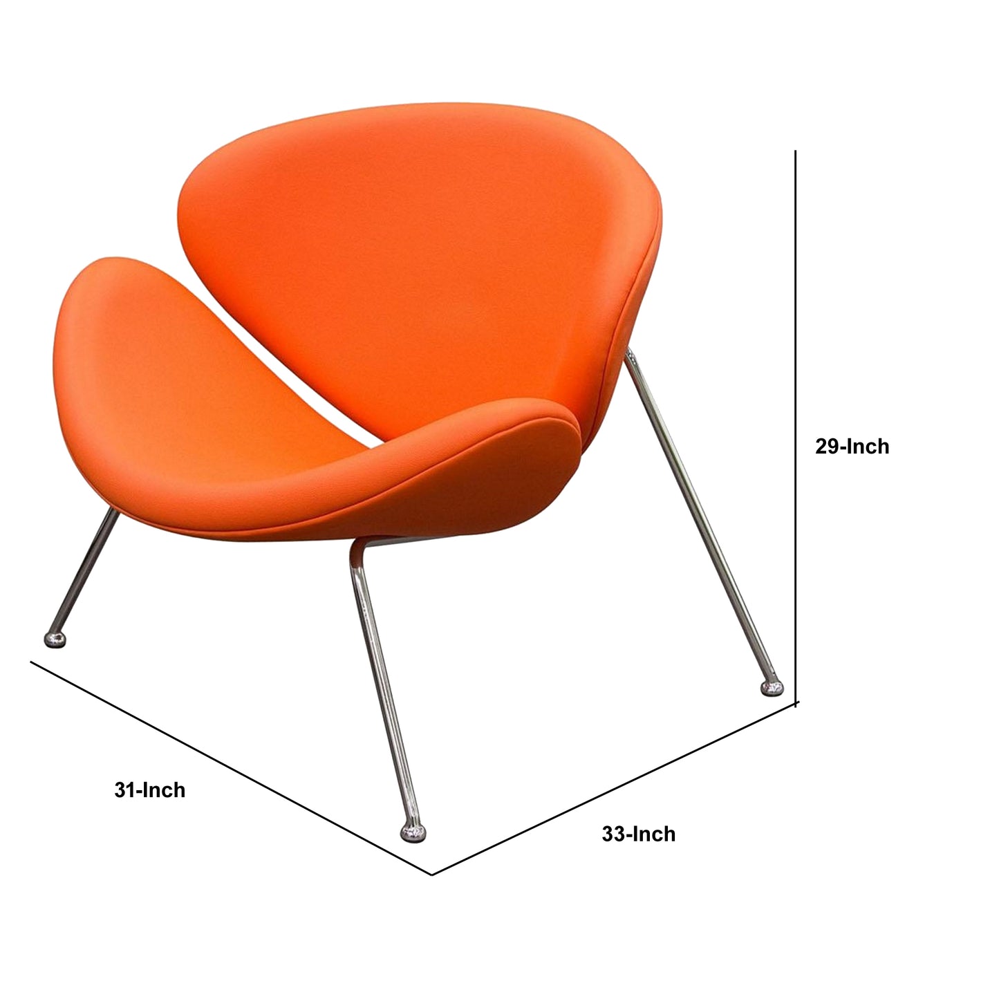 Modern Leatherette Upholstered Accent Chair With Angled Metal Legs, Set Of Two, Orange And Silver By Benzara | Accent Chairs | Modishstore - 6