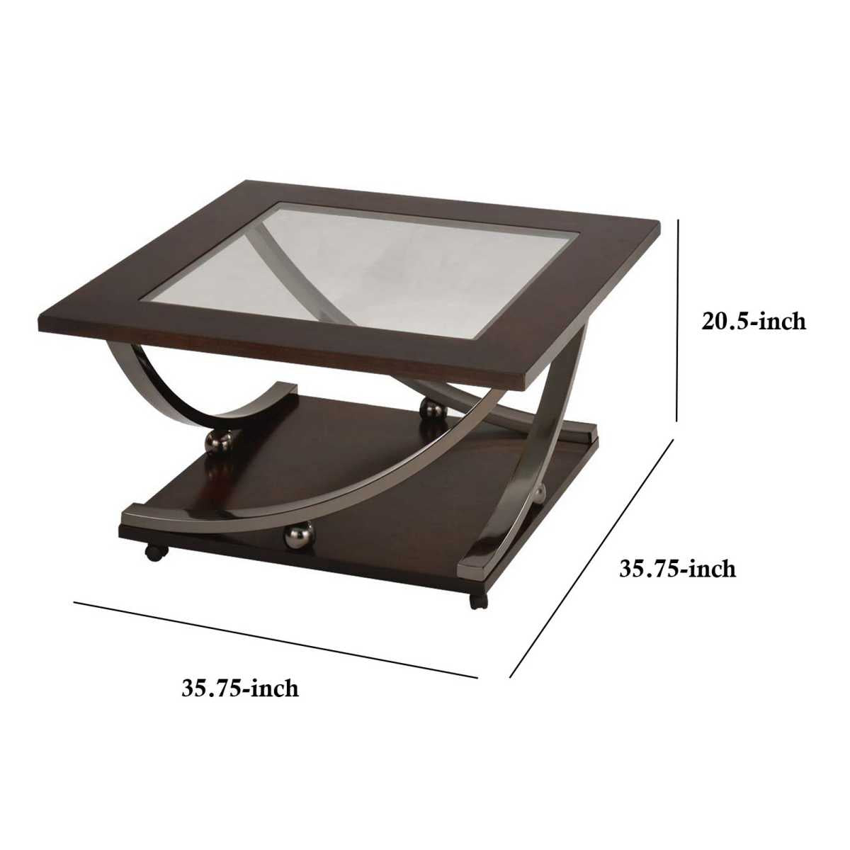 21 Inch Glass Top Wooden Coffee Table With Casters, Brown By Benzara | Coffee Tables | Modishstore - 5