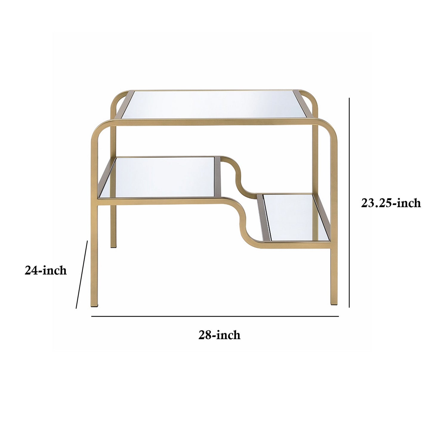 23 Inch 2 Tier Metal Frame Mirrored End Table, Gold And Silver By Benzara | Side Tables | Modishstore - 5