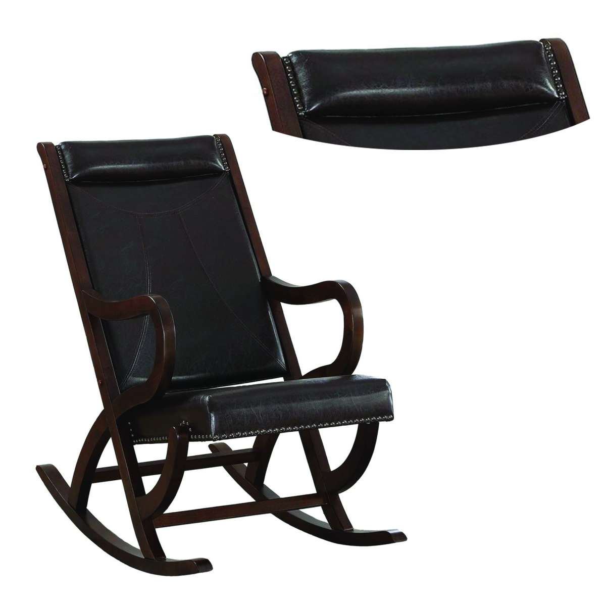 Faux Leather Upholstered Wooden Rocking Chair With Looped Arms, Brown By Benzara | Rocking Chairs |  Modishstore  - 3