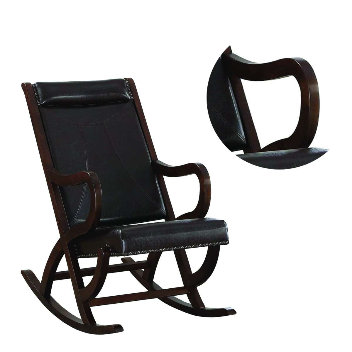 Faux Leather Upholstered Wooden Rocking Chair With Looped Arms, Brown By Benzara | Rocking Chairs |  Modishstore  - 5