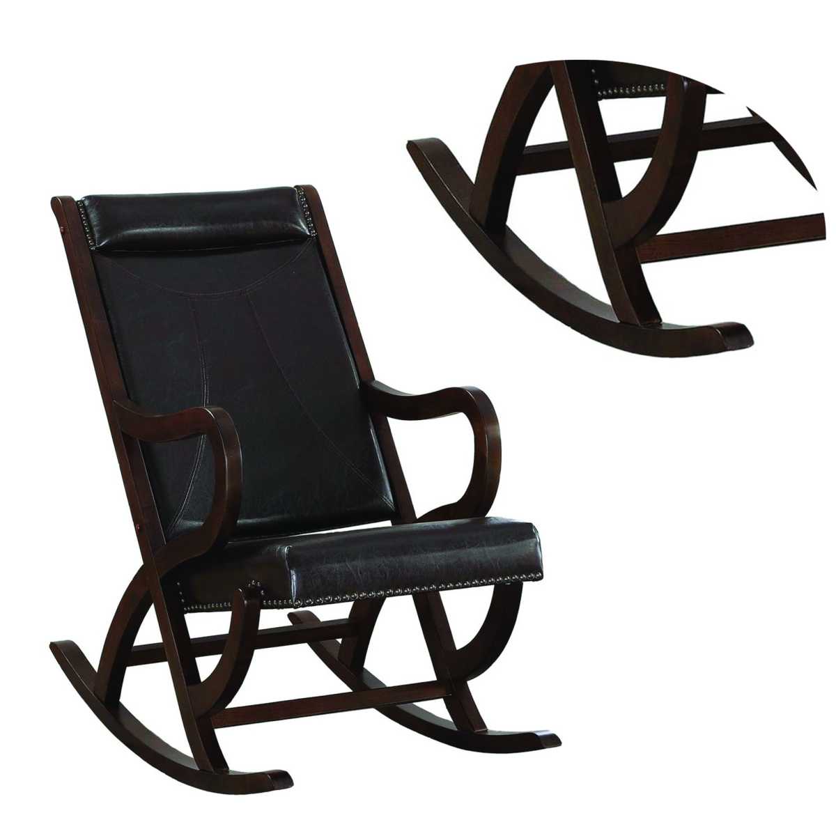 Faux Leather Upholstered Wooden Rocking Chair With Looped Arms, Brown By Benzara | Rocking Chairs |  Modishstore  - 2