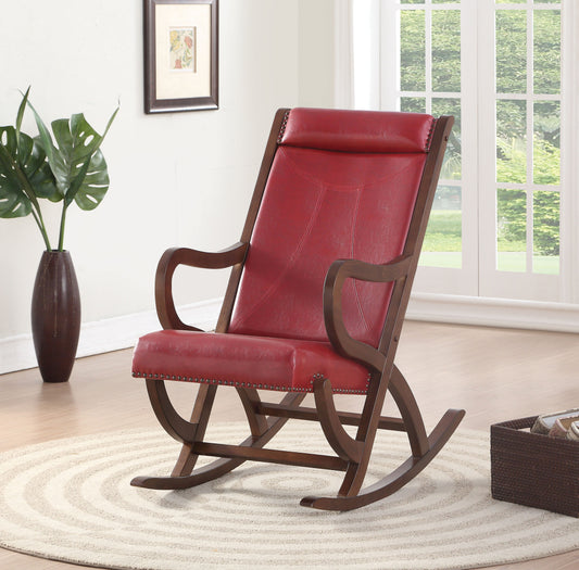 Faux Leather Upholstered Wooden Rocking Chair With Looped Arms, Brown And Red By Benzara | Rocking Chairs |  Modishstore 