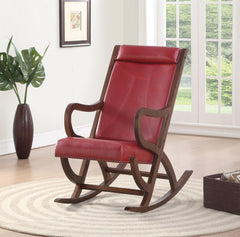 Faux Leather Upholstered Wooden Rocking Chair With Looped Arms, Brown And Red By Benzara