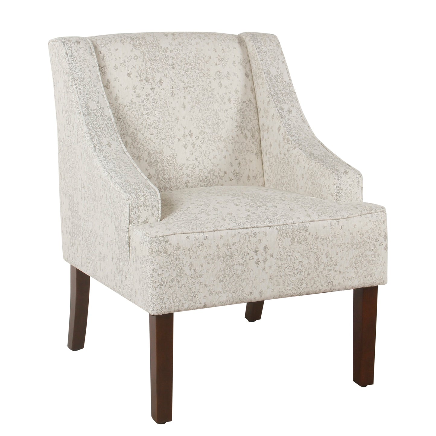 Fabric Upholstered Wooden Accent Chair With Swooping Arms, Gray And Brown By Benzara | Accent Chairs | Modishstore