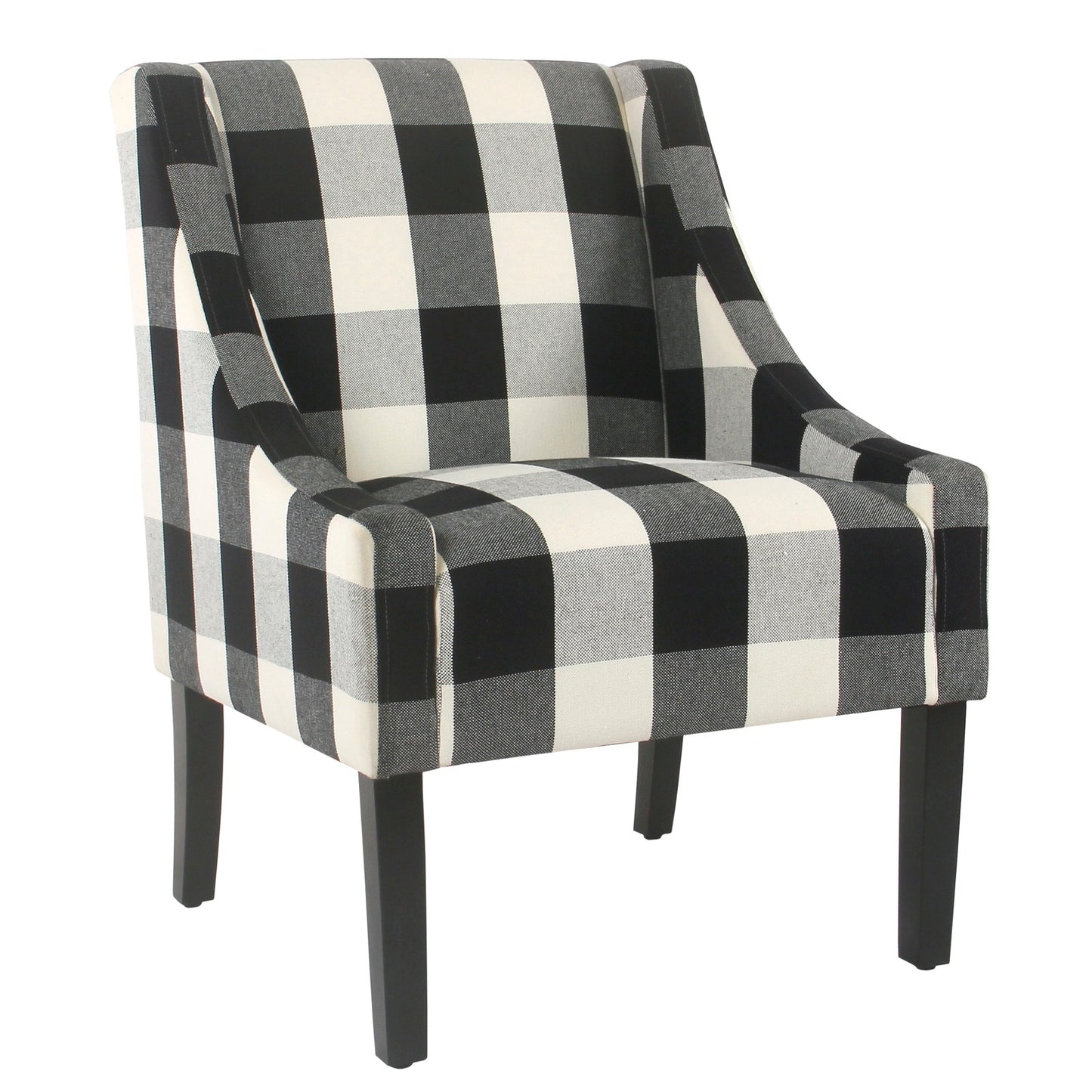 Fabric Upholstered Wooden Accent Chair With Buffalo Plaid Pattern, Black And White By Benzara | Accent Chairs | Modishstore