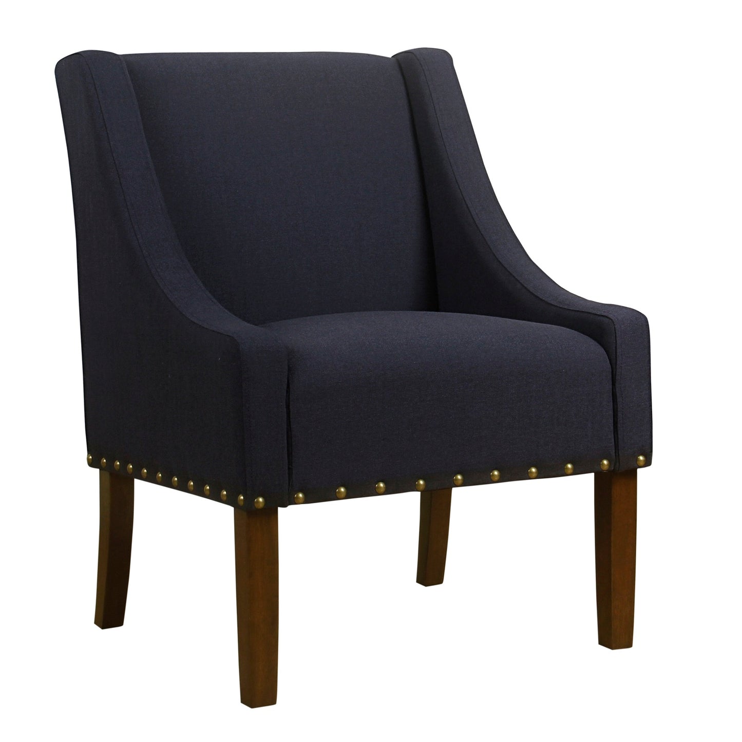 Fabric Upholstered Accent Chair With Swooping Arms And Nail Head Trim, Blue And Brown By Benzara | Accent Chairs | Modishstore