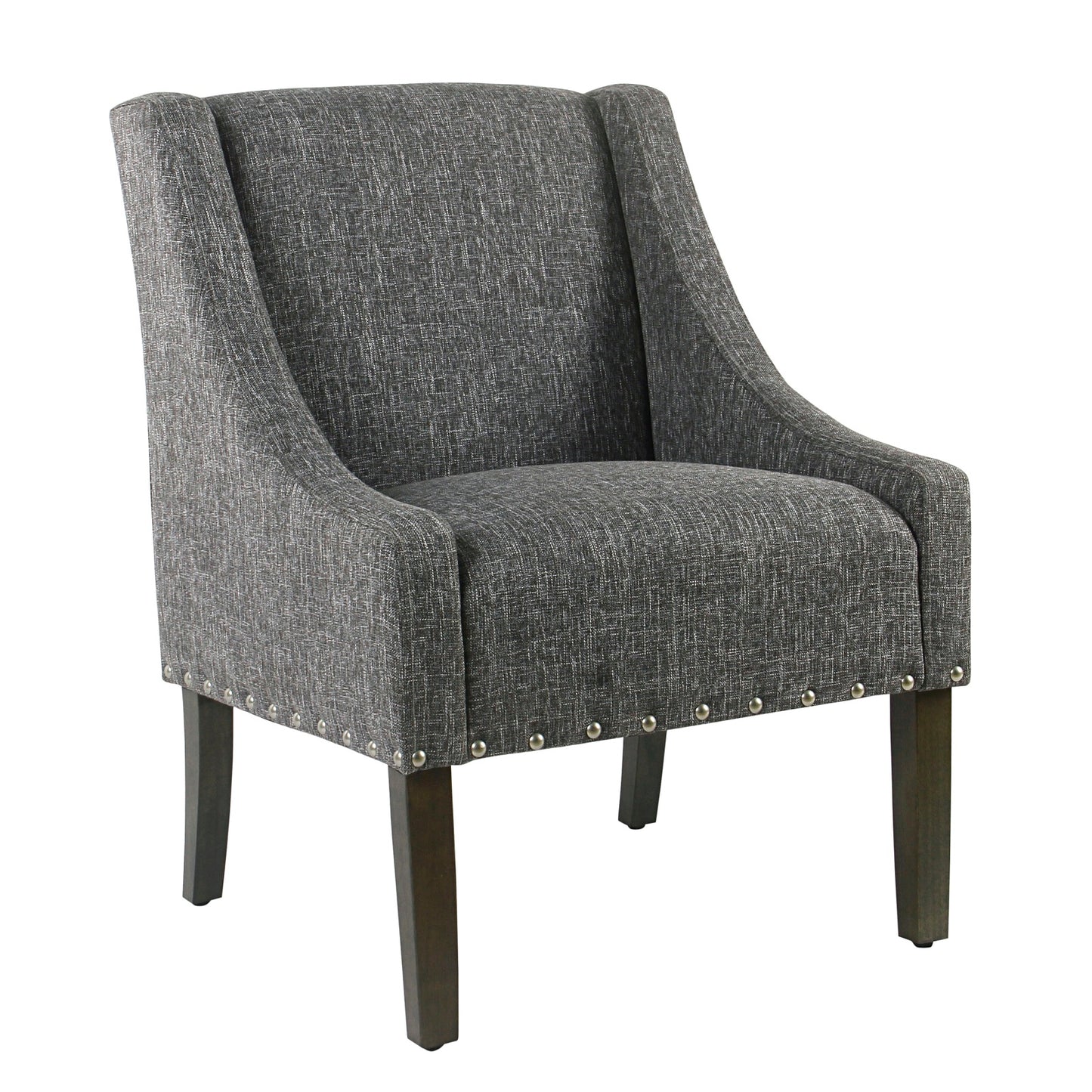 Fabric Upholstered Wooden Accent Chair With Swooping Arms And Nail Head Trim, Gray And Brown By Benzara | Accent Chairs | Modishstore