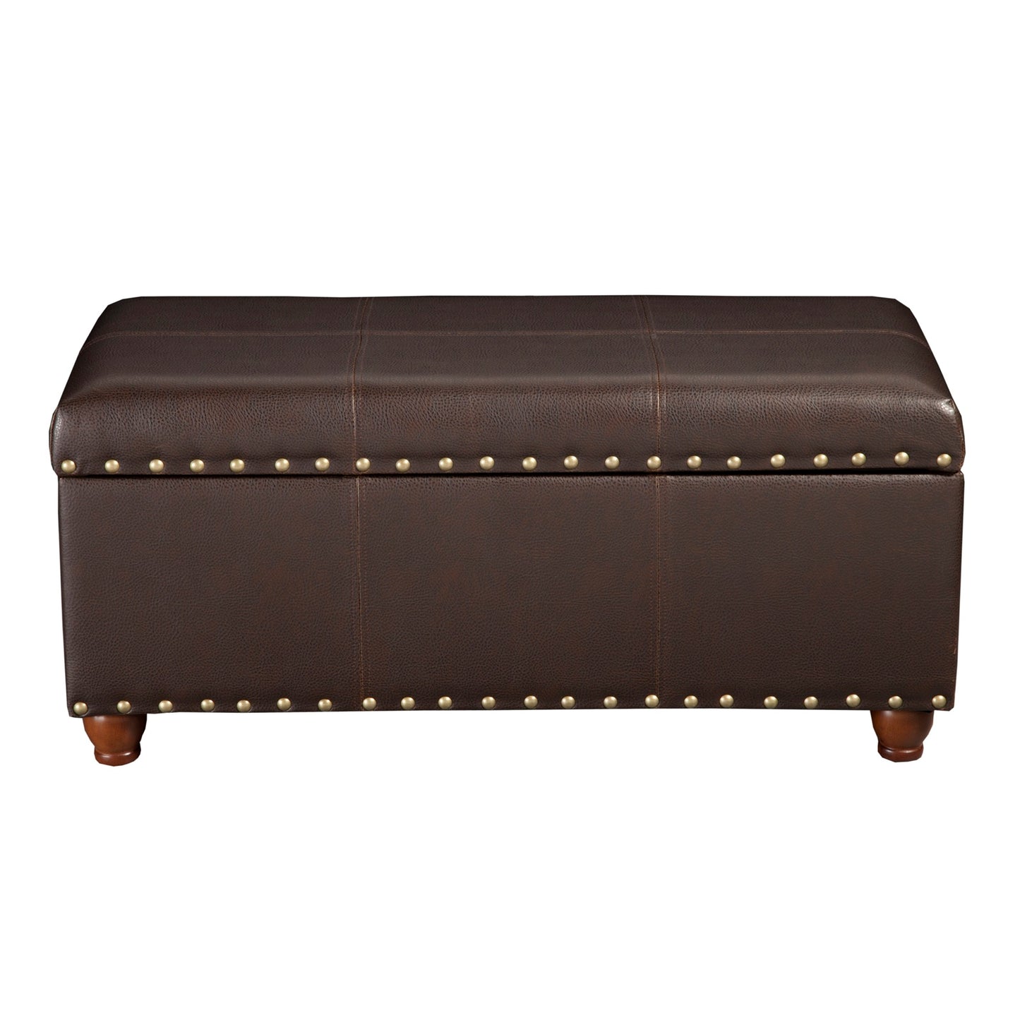 Leatherette Upholstered Wooden Storage Bench With Nail Head Trim Accent, Espresso Brown By Benzara | Benches | Modishstore