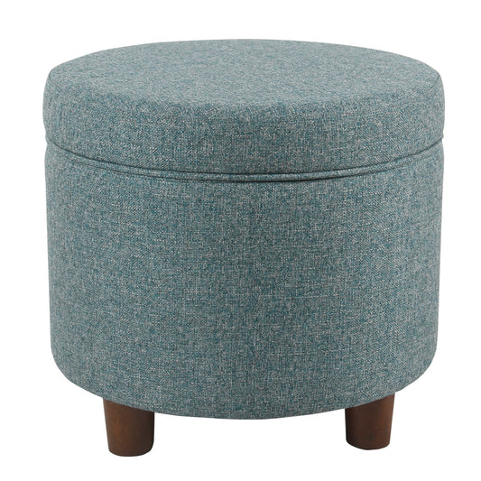 Fabric Upholstered Round Wooden Ottoman With Lift Off Lid Storage, Teal Blue By Benzara | Ottomans |  Modishstore 
