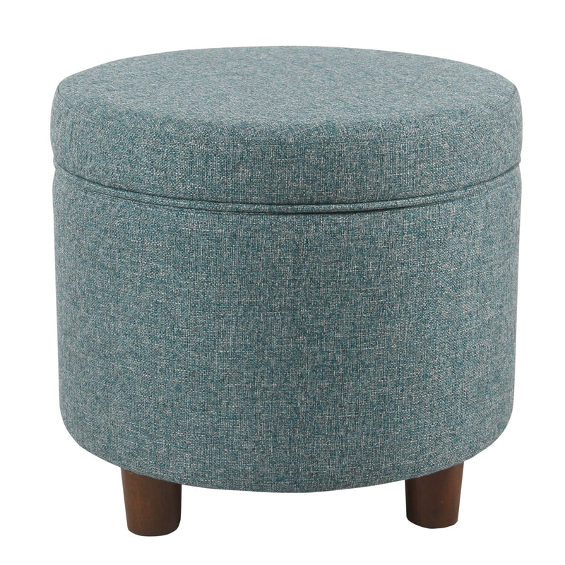 Fabric Upholstered Round Wooden Ottoman With Lift Off Lid Storage, Teal Blue By Benzara | Ottomans |  Modishstore 