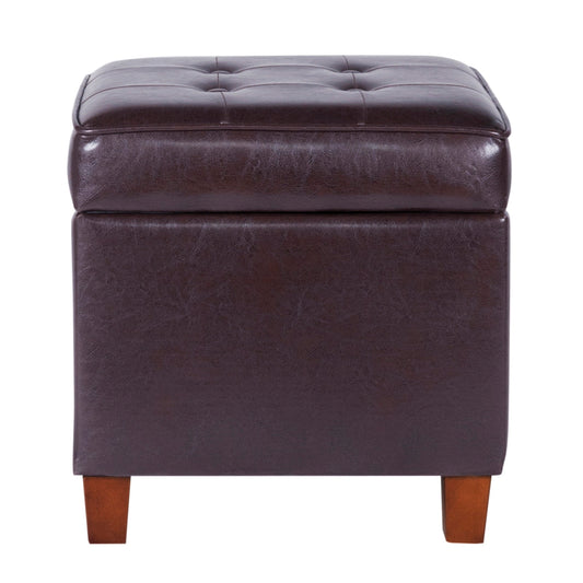 Square Shape Leatherette Upholstered Wooden Ottoman With Tufted Lift Off Lid Storage, Brown By Benzara | Ottomans | Modishstore