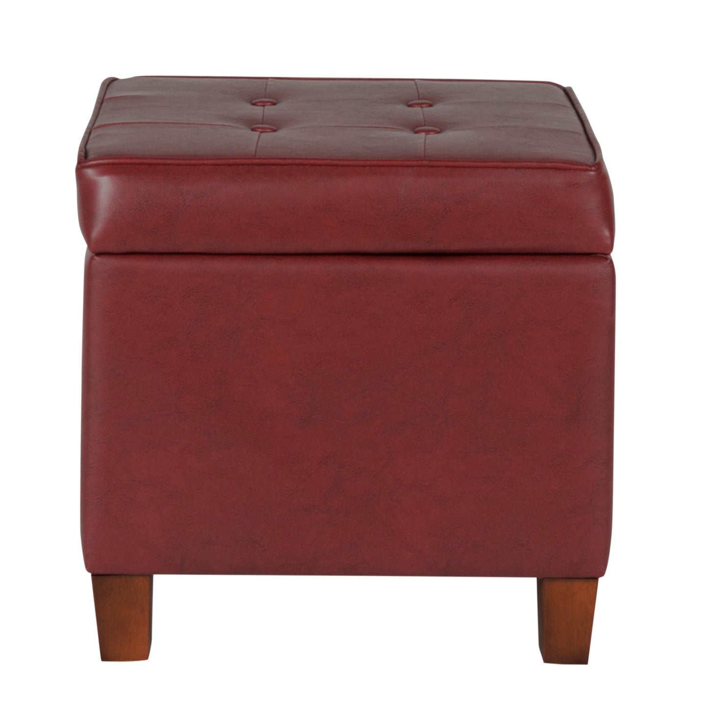 Square Shape Leatherette Upholstered Wooden Ottoman With Tufted Lift Off Lid Storage, Red By Benzara | Ottomans | Modishstore