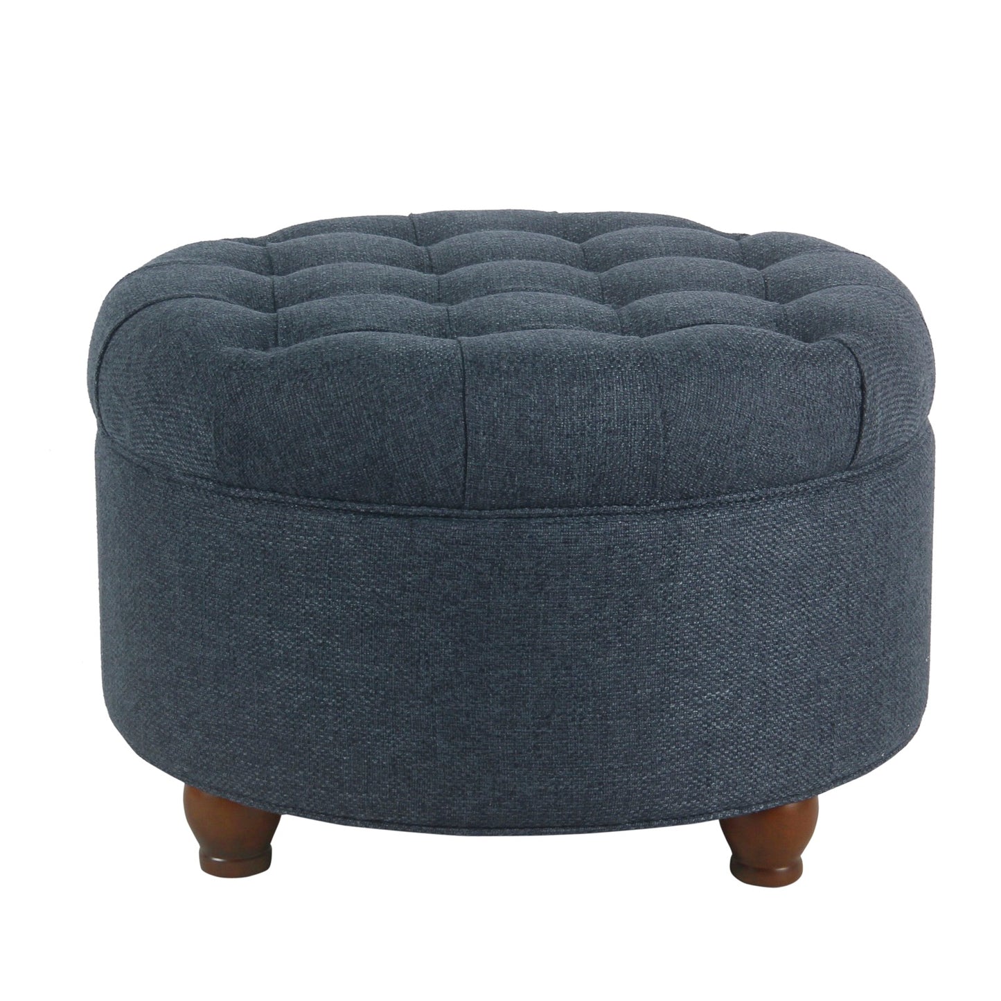 Fabric Upholstered Wooden Ottoman With Tufted Lift Off Lid Storage, Navy Blue By Benzara | Ottomans | Modishstore