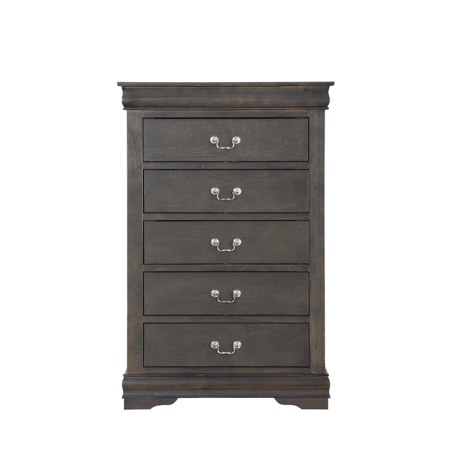 Traditional Style Five Drawer Wooden Chest With Bracket Base, Dark Gray By Benzara | Cabinets | Modishstore - 2