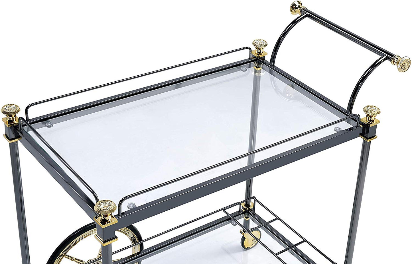 Metal Framed Serving Cart With Glass Shelves And Side Handle, Black And Gold By Benzara | TV Tray Tables | Modishstore - 4
