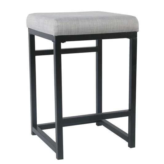 Open Back Metal Counter Stool With Fabric Upholstered Padded Seat, Gray And Black By Benzara | Bar Stools & Tables | Modishstore