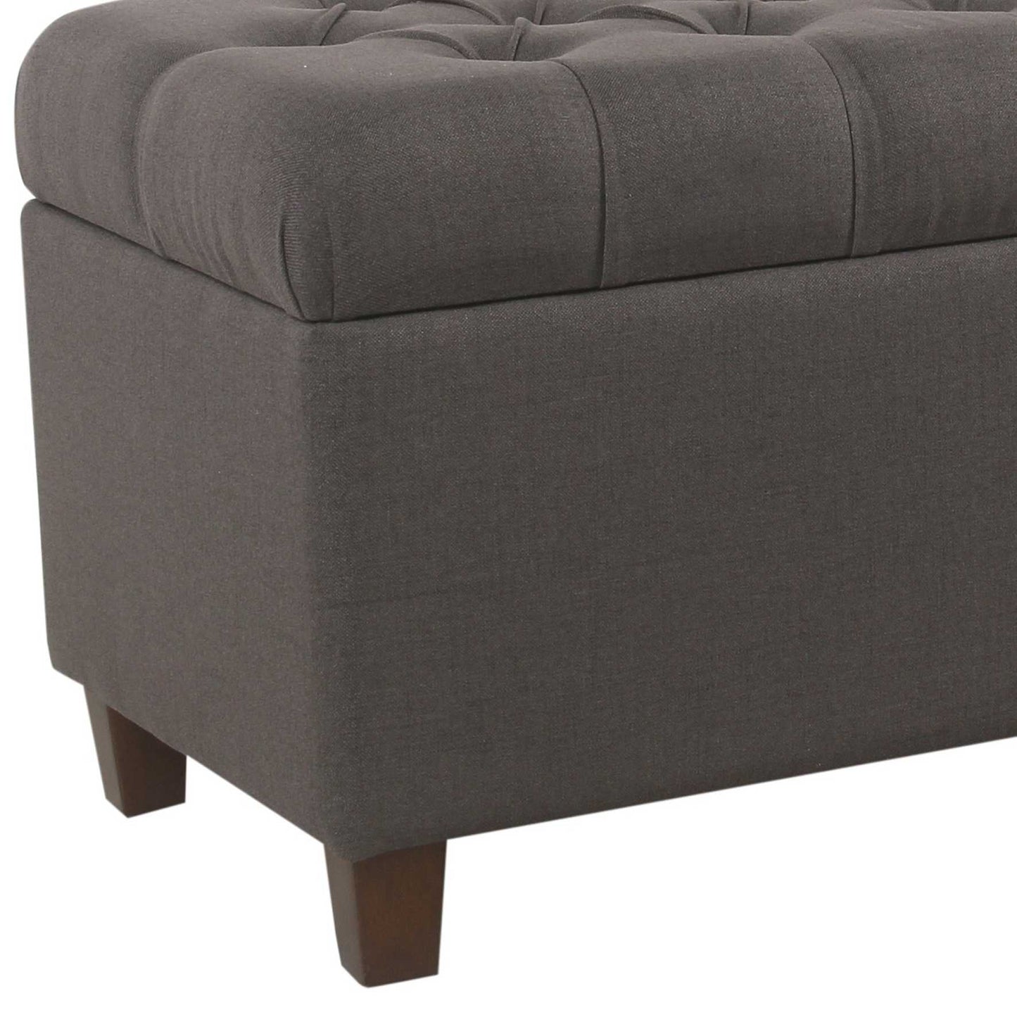 Fabric Upholstered Button Tufted Wooden Bench With Hinged Storage, Dark Gray And Brown By Benzara | Benches | Modishstore - 4