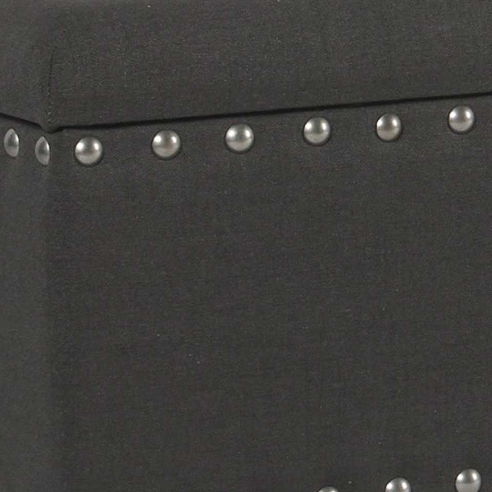 Fabric Upholstered Wooden Storage Bench With Nail Head Trim, Large, Dark Gray And Brown By Benzara | Benches | Modishstore - 4