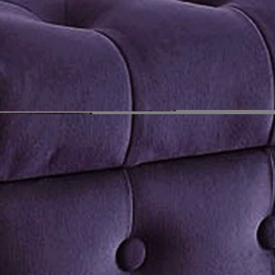 Velvet Upholstered Button Tufted Wooden Bench Settee With Hinged Storage, Purple And Brown By Benzara | Benches | Modishstore - 4