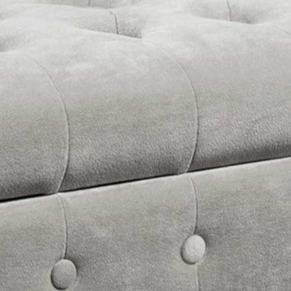 Velvet Upholstered Button Tufted Wooden Bench Settee With Hinged Storage, Gray And Brown By Benzara | Benches | Modishstore - 4