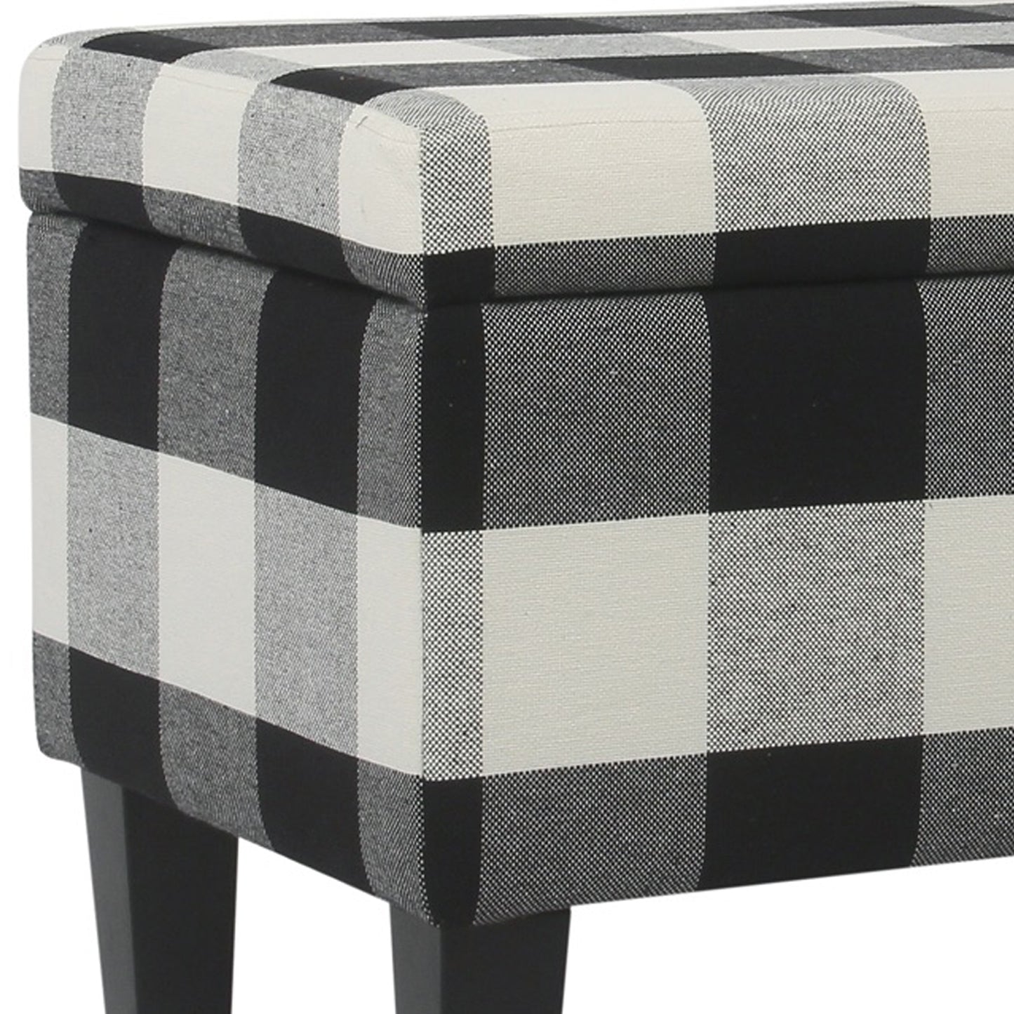 Checkered Pattern Fabric Upholstered Storage Bench With Tapered Wood Legs, Large, Black And White By Benzara | Benches | Modishstore - 4
