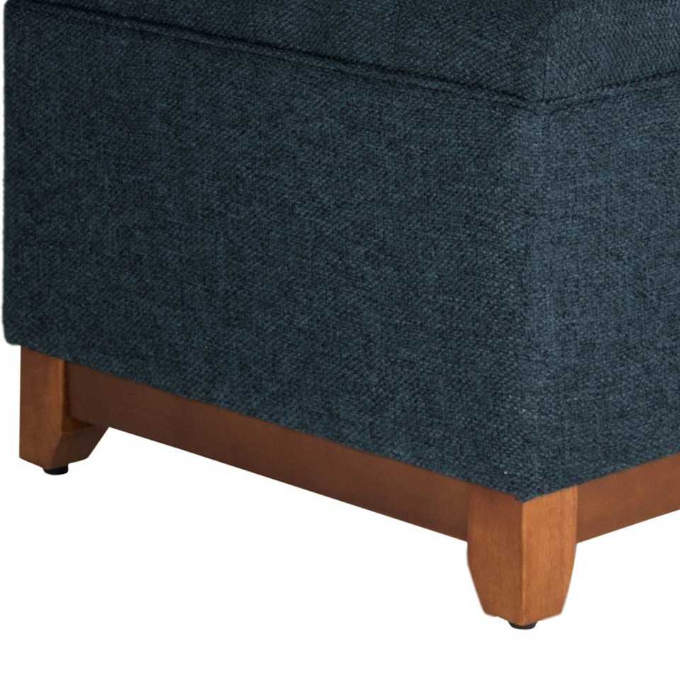 Textured Fabric Upholstered Wooden Ottoman With Button Tufted Top, Blue And Brown By Benzara | Ottomans | Modishstore - 4