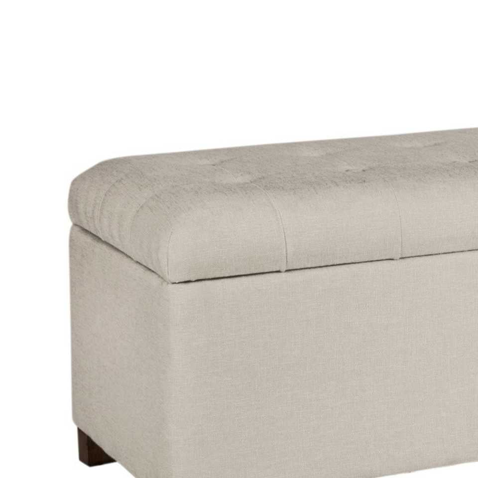 Polyester Upholstery Bench With Button Tufted Hinged Lid Storage And Wood Feet, Large, Light Gray By Benzara | Benches | Modishstore - 4