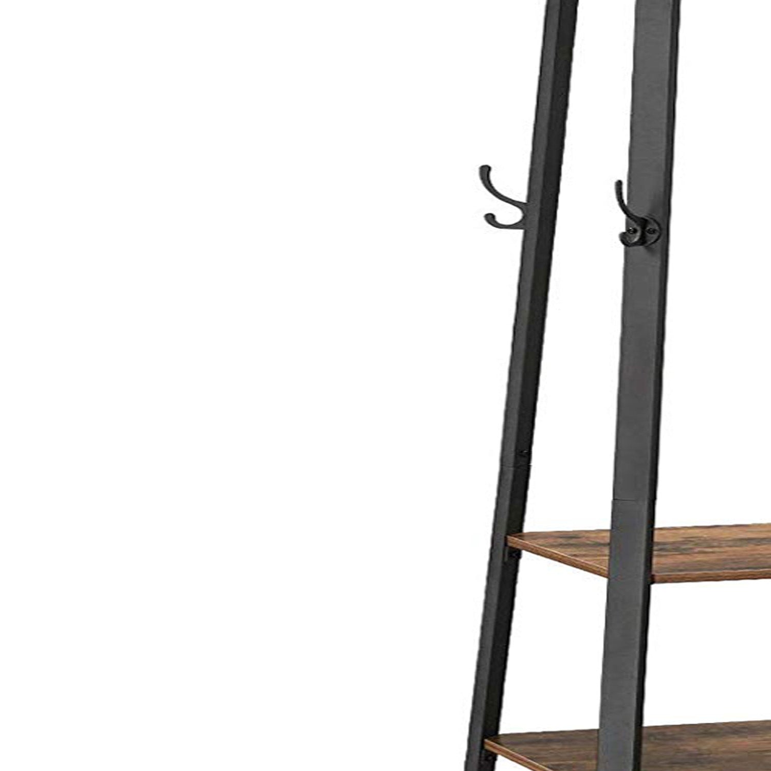 Metal Framed Ladder Style Coat Rack With Three Wooden Shelves, Brown And Black By Benzara | Coat Racks |  Modishstore  - 7