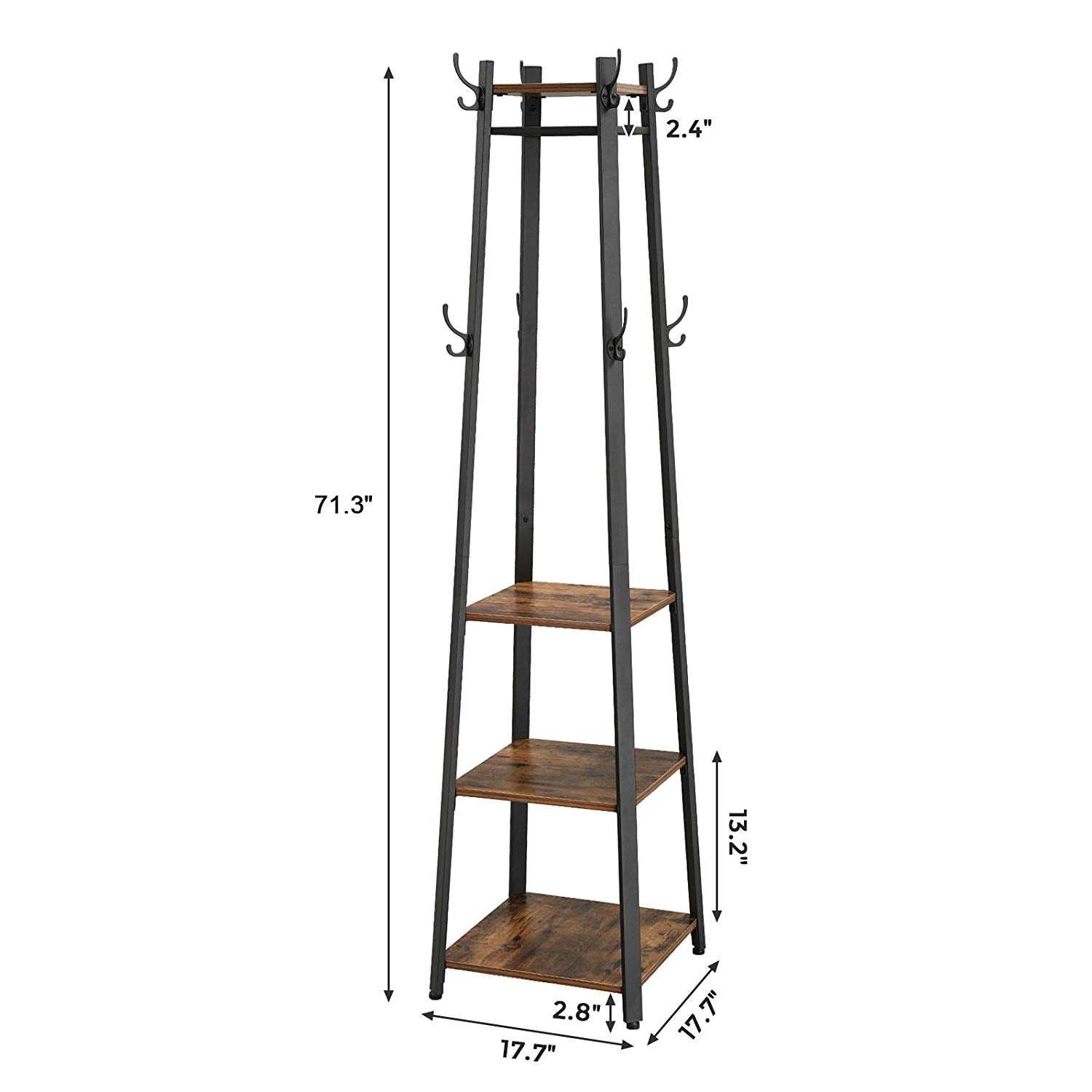 Metal Framed Ladder Style Coat Rack With Three Wooden Shelves, Brown And Black By Benzara | Coat Racks |  Modishstore  - 2